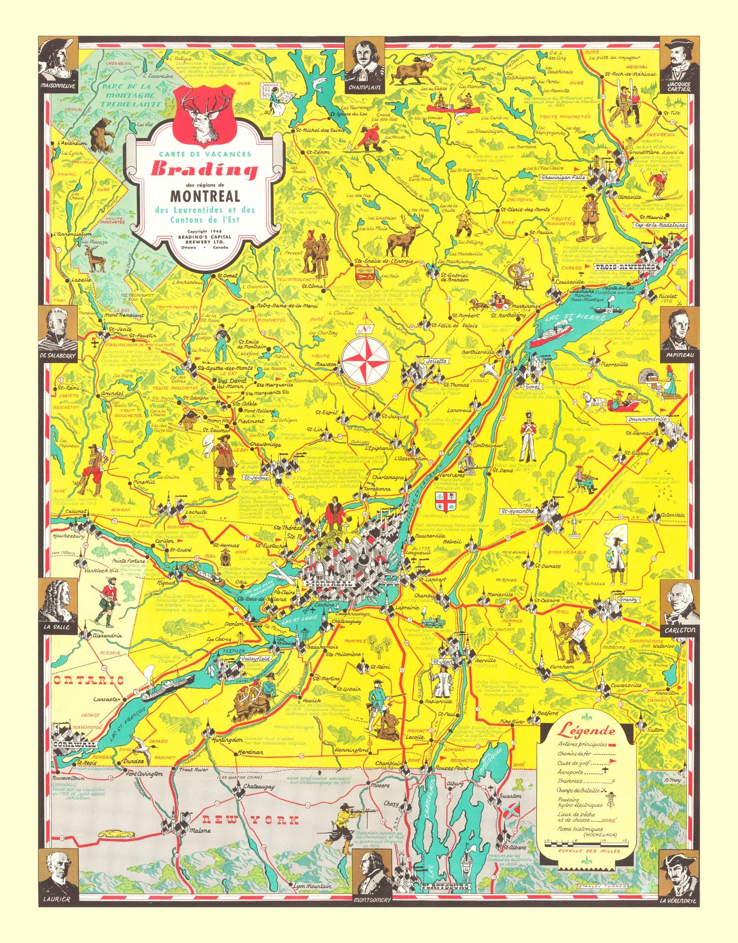 Vintage Map of Montreal Region, 1948