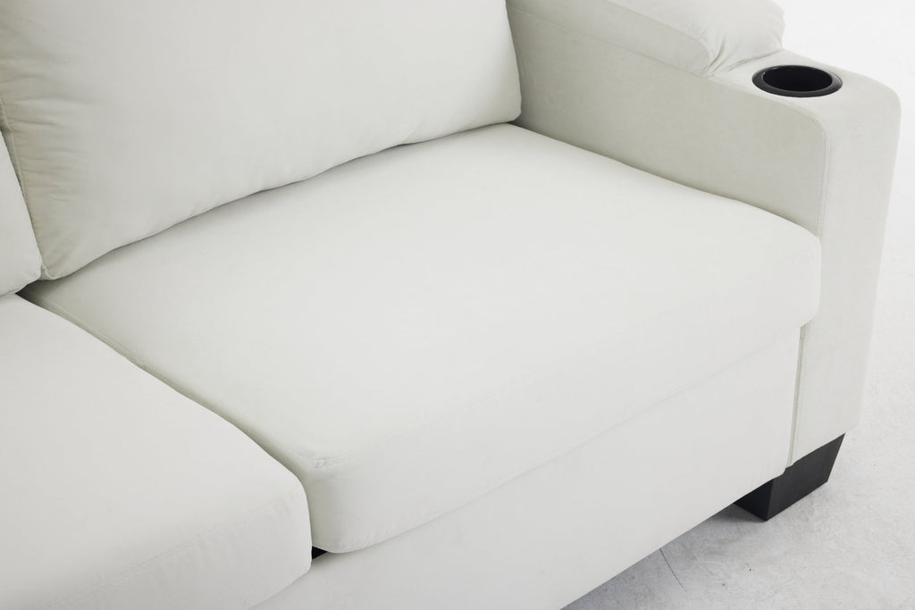 Pull-out sofa bed, chenille material, pull-out queen sofa bed, with USB charging, mobile phone holder, memory sofa, removable and washable cushions, suitable for living room, bedroom, apartment, white