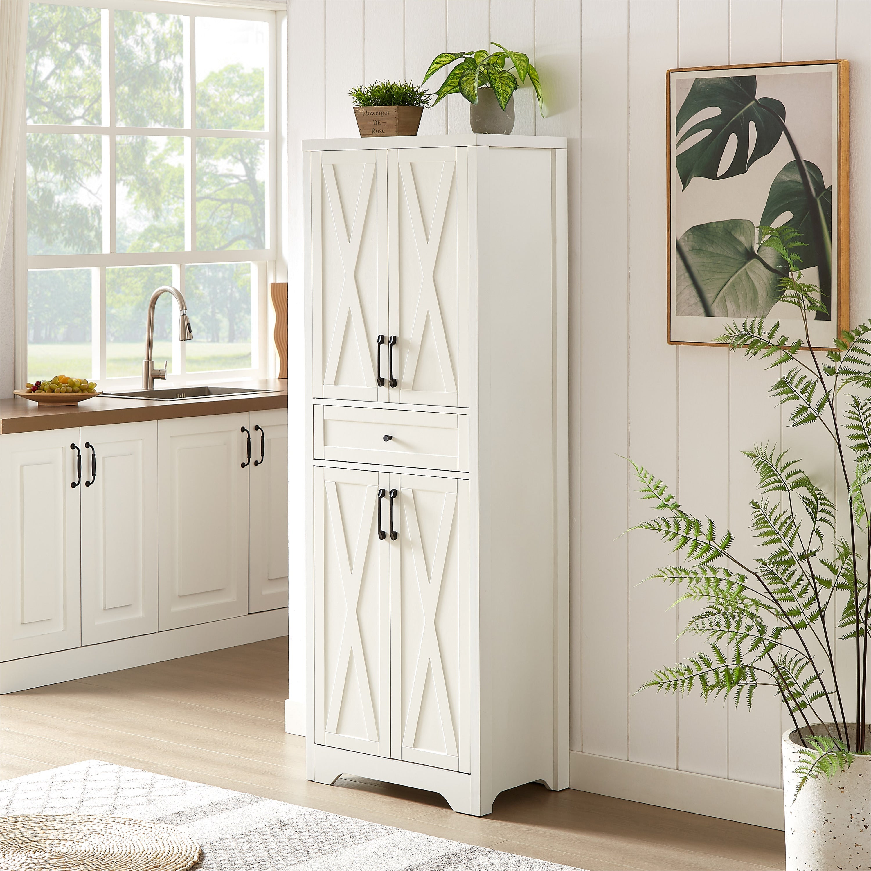 68'high living room sideboard, multi-functional combination TV cabinet sideboard, large capacity storage cabinet, can be used in living room, bedroom,office area, white, 23.7''L x 15.0''W x 68''H.