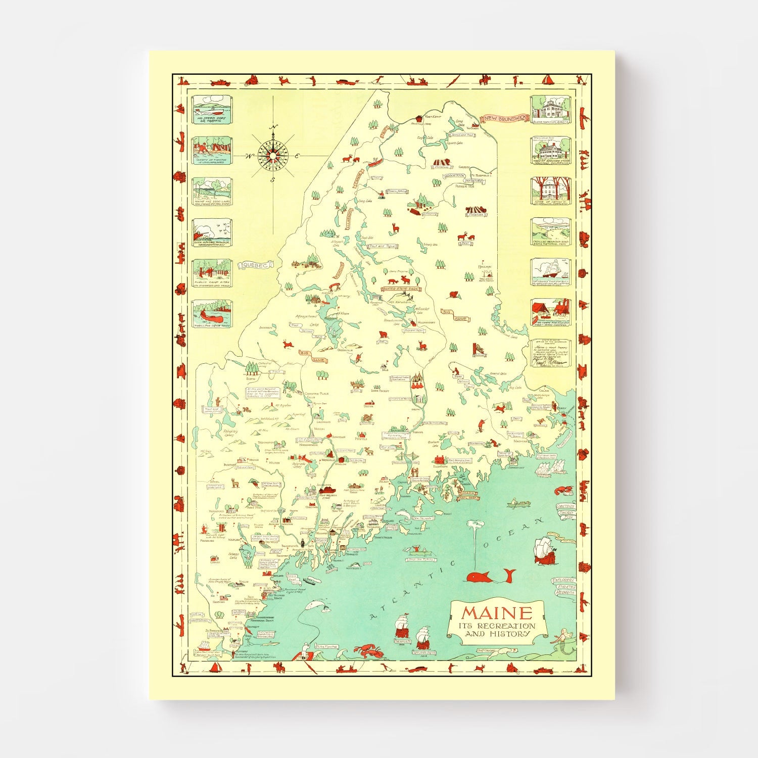 Vintage Map of Maine 1934