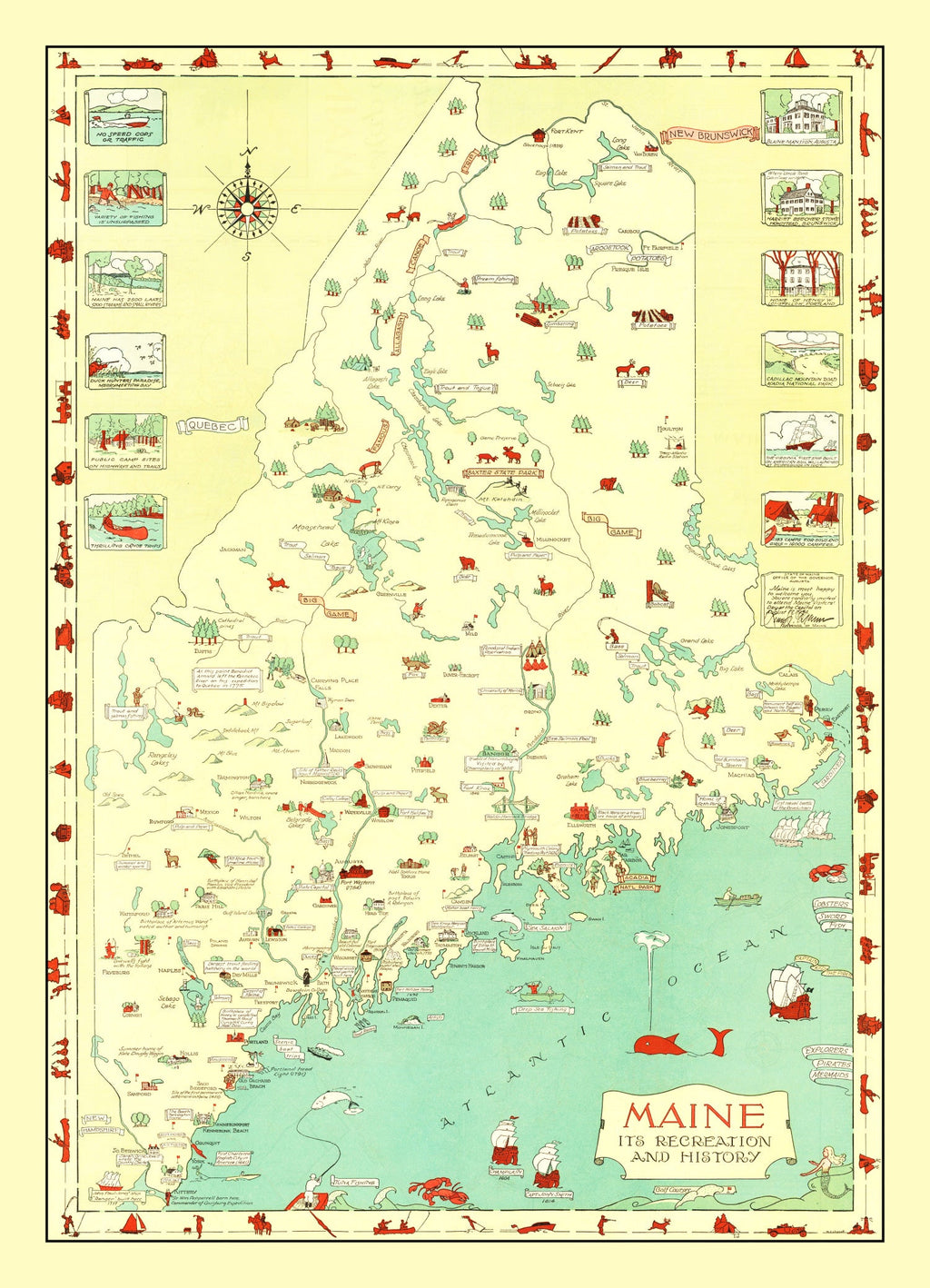 Vintage Map of Maine 1934