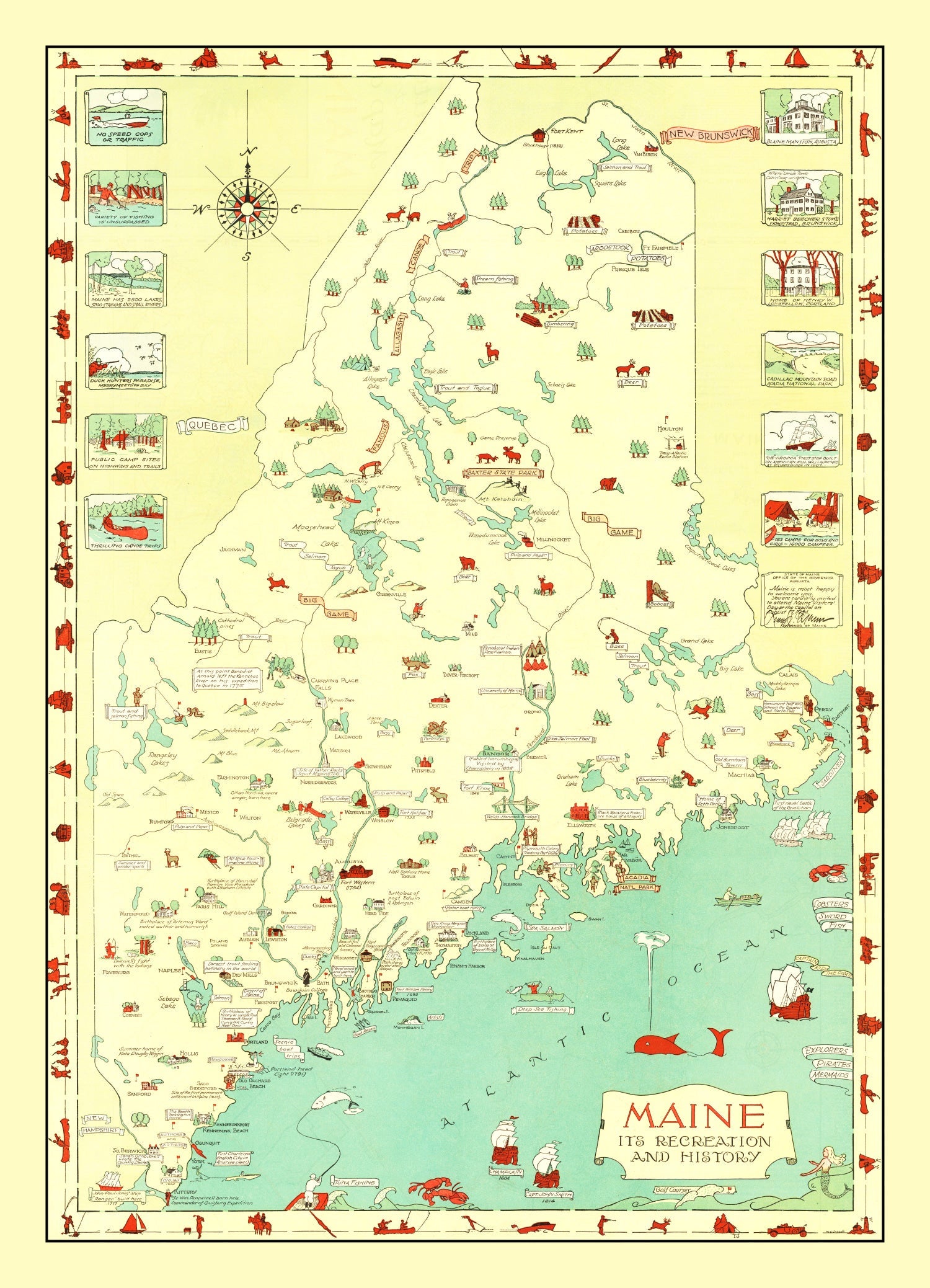 Vintage Map of Maine 1934
