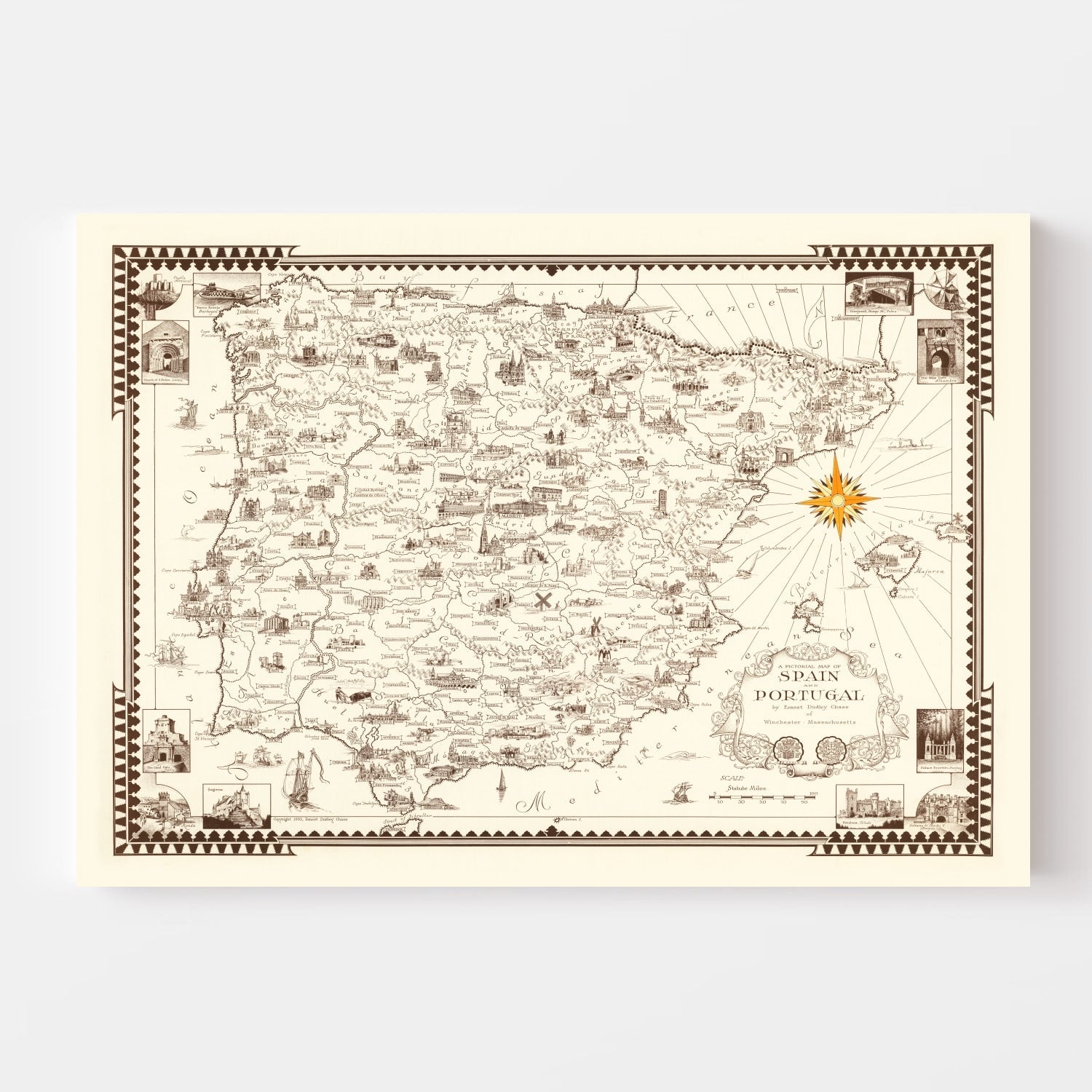Vintage Pictorial Map of Spain & Portugal, 1935