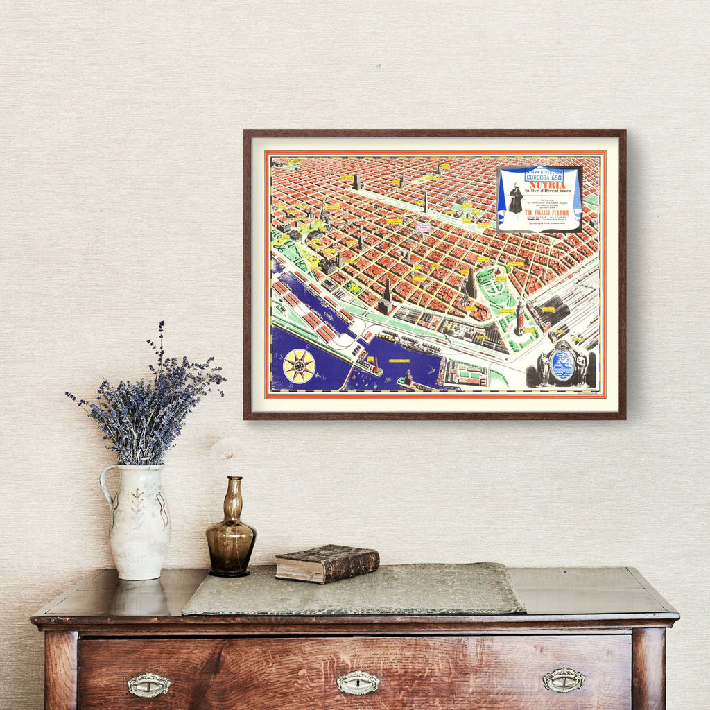 Vintage Map of Buenos Aires, Argentina 1950