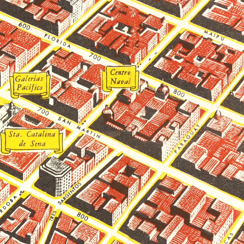 Vintage Map of Buenos Aires, Argentina 1950