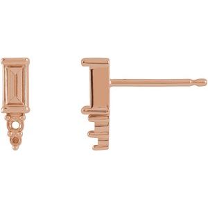 14K Rose Gold 4x2 mm Straight Baguette Bar Earring Mounting