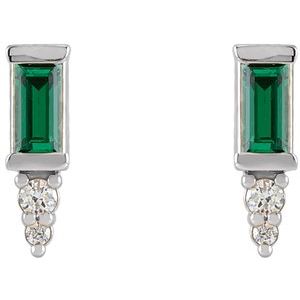Sterling Silver Natural Green Tourmaline & .03 CTW Natural Diamond Bar Earrings – image 2