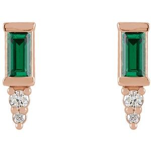 14K Rose Gold Natural Green Tourmaline & .03 CTW Natural Diamond Bar Earrings – image 2