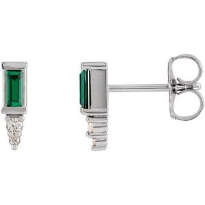 Sterling Silver Natural Green Tourmaline & .03 CTW Natural Diamond Bar Earrings