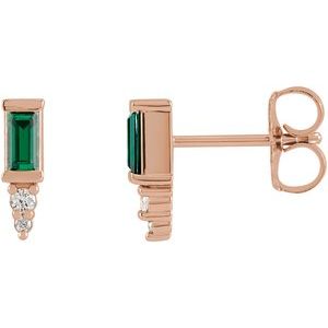 14K Rose Gold Natural Green Tourmaline & .03 CTW Natural Diamond Bar Earrings