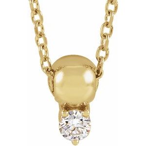 14K Yellow Gold .03 CT Natural Diamond Bead 16-18" Necklace