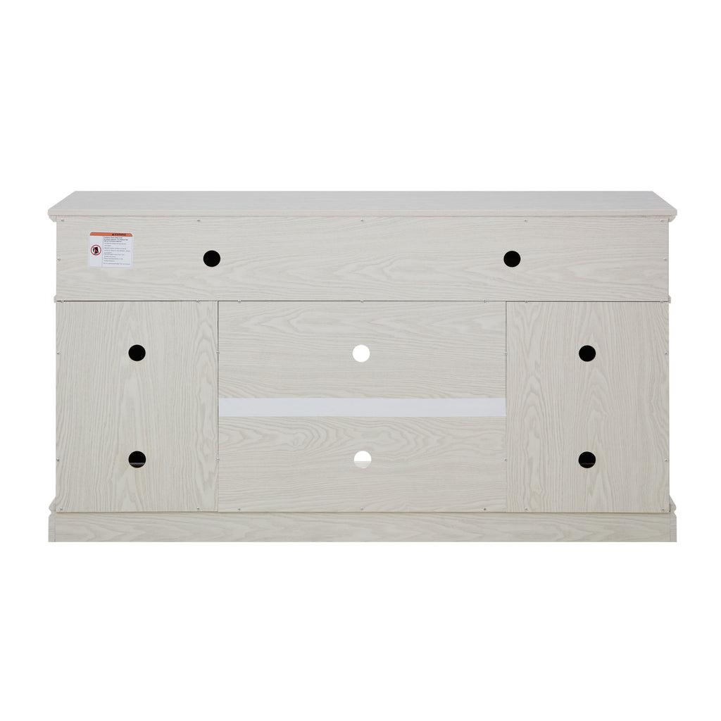 Embossed Pattern TV Stand, TV and Media Console with Open and Closed Storage Space and sliding door for Living Room & Bedroom,White, 58.27'W*15.35'W*31.7H