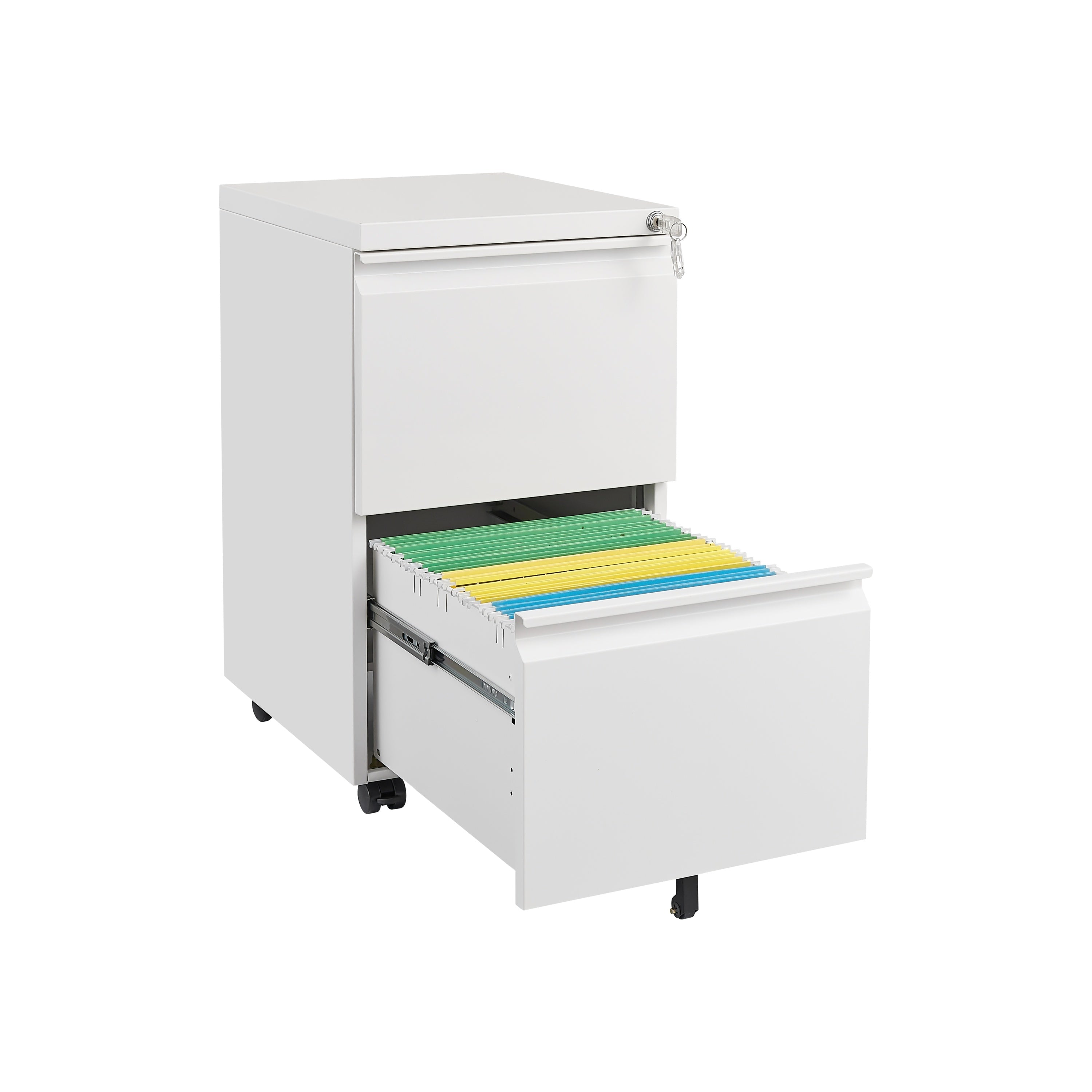 Metal 2 Drawer Mobile File Cabinet with Lock, Under Desk Office Steel Filing Cabinet, White, 25.6''H Legal/Letter Size Files Storage