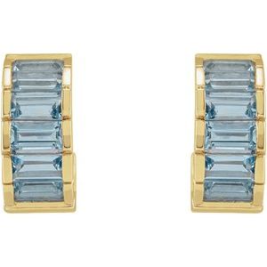14K Yellow Gold Natural Aquamarine Hoop Earrings – image 2
