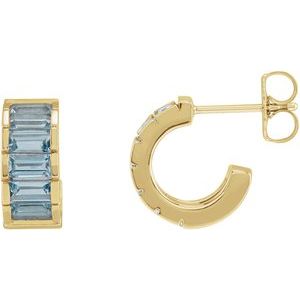14K Yellow Gold Natural Aquamarine Hoop Earrings