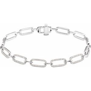 14K White Gold 9/10 CTW Natural Diamond Link 7" Bracelet