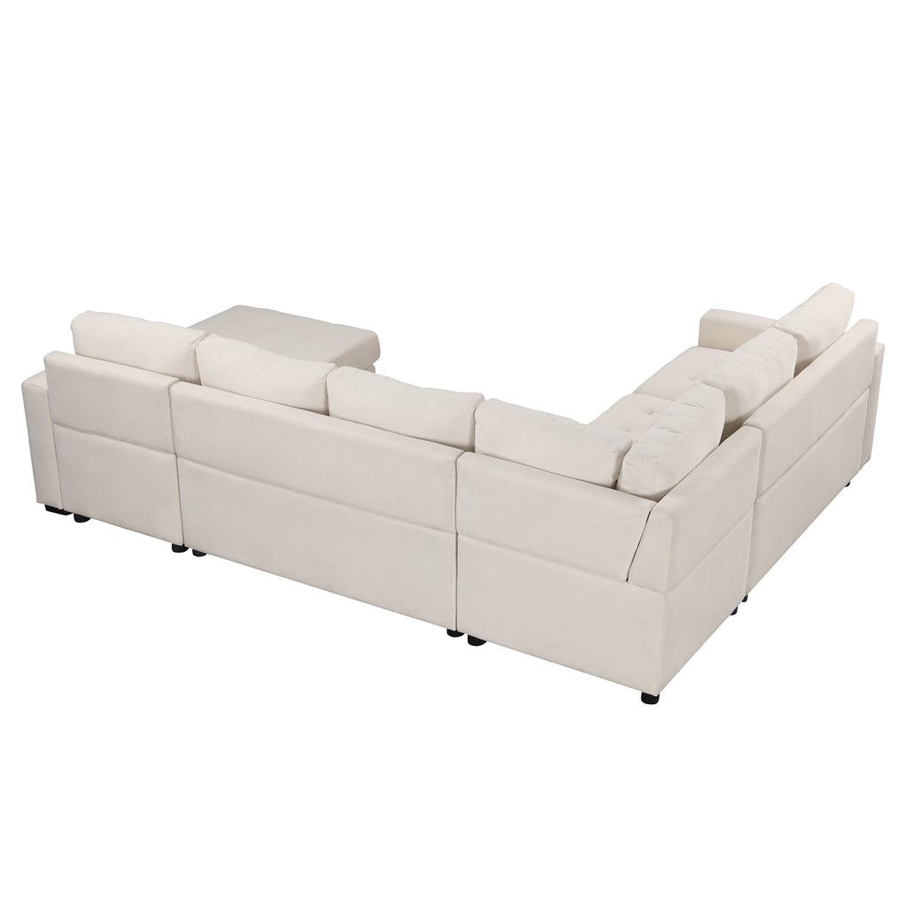 U_Style Sectional Sleeper Sofa with Pull-out Bed and Lounge Chair, USB and Type-C Interfaces, Suitable for Living Room, Office, and Spacious Spaces