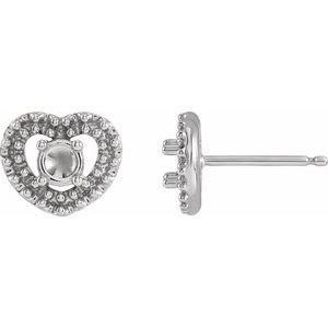 Platinum 3 mm Round Heart Earring Mounting