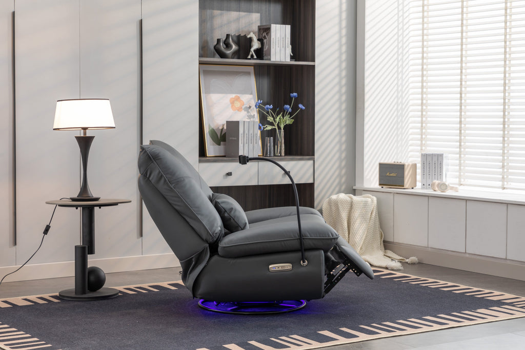 270 Swivel Glider Recliner Chair, Power Recliner Rocking Chair, USB Port Charge for Nursery Chair with Atmosphere Lamp for Living Room Bedroom Apartment