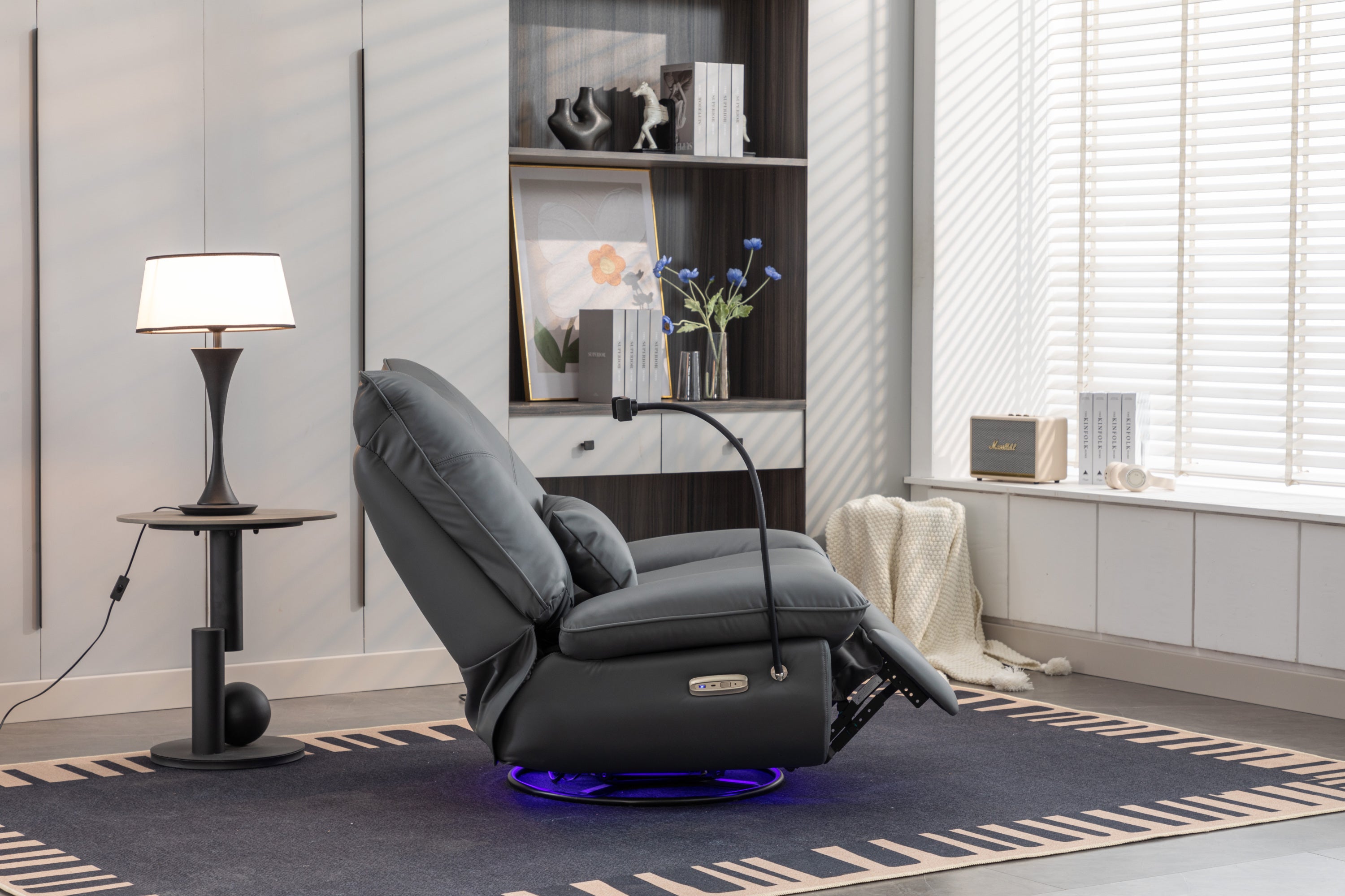 270 Swivel Glider Recliner Chair, Power Recliner Rocking Chair, USB Port Charge for Nursery Chair with Atmosphere Lamp for Living Room Bedroom Apartment
