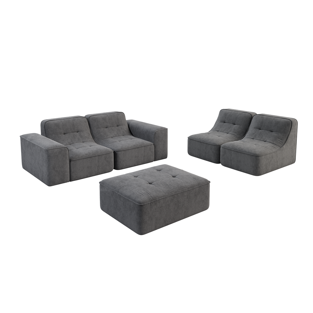 143.7' Modular Sectional Sofa Set with Removable Ottoman,Tufted Design, Deep Seat Couch, Chaise & Accent Chair,Modern DIY Sparkling Chenille Sofa for Living Room, Apartment, Office