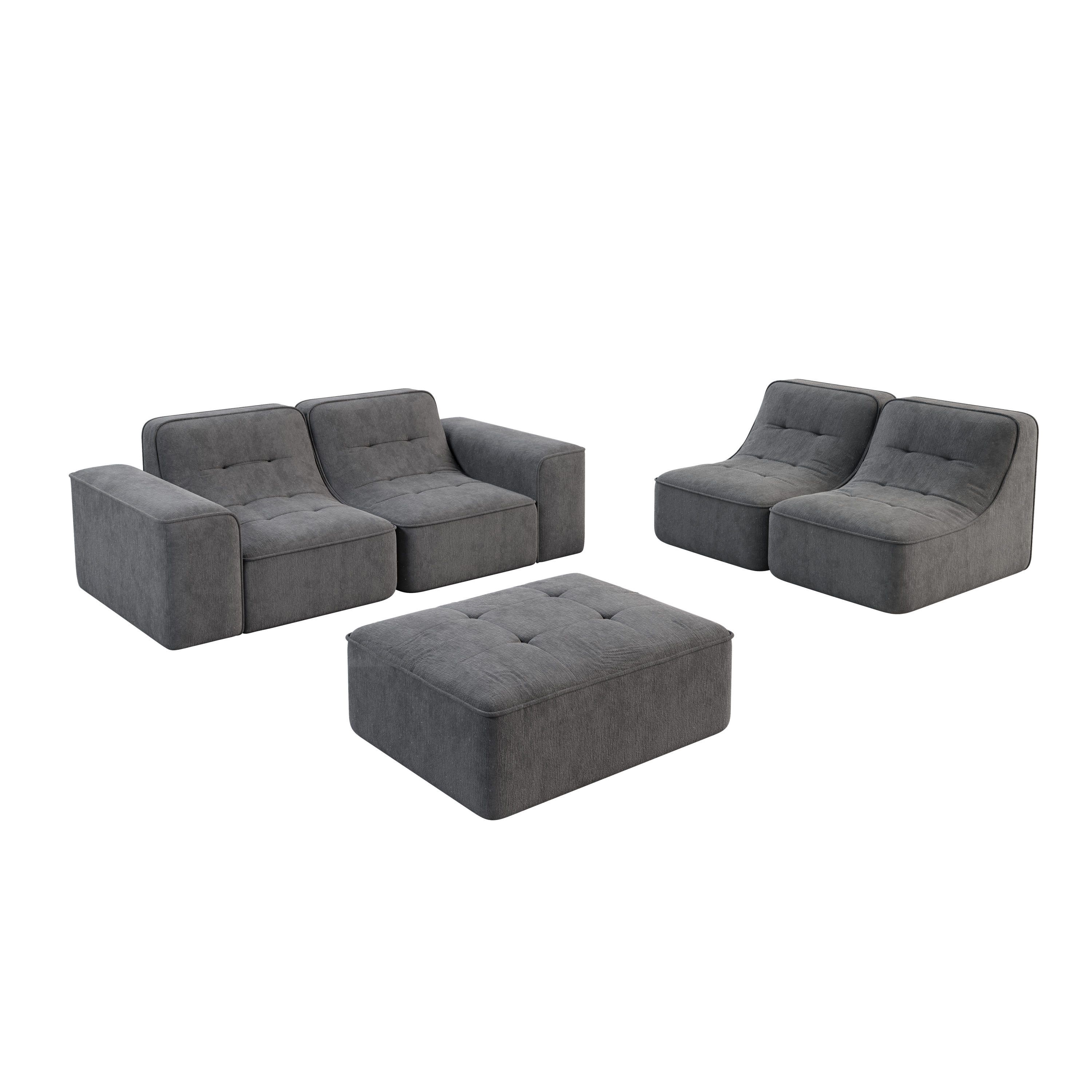 143.7' Modular Sectional Sofa Set with Removable Ottoman,Tufted Design, Deep Seat Couch, Chaise & Accent Chair,Modern DIY Sparkling Chenille Sofa for Living Room, Apartment, Office