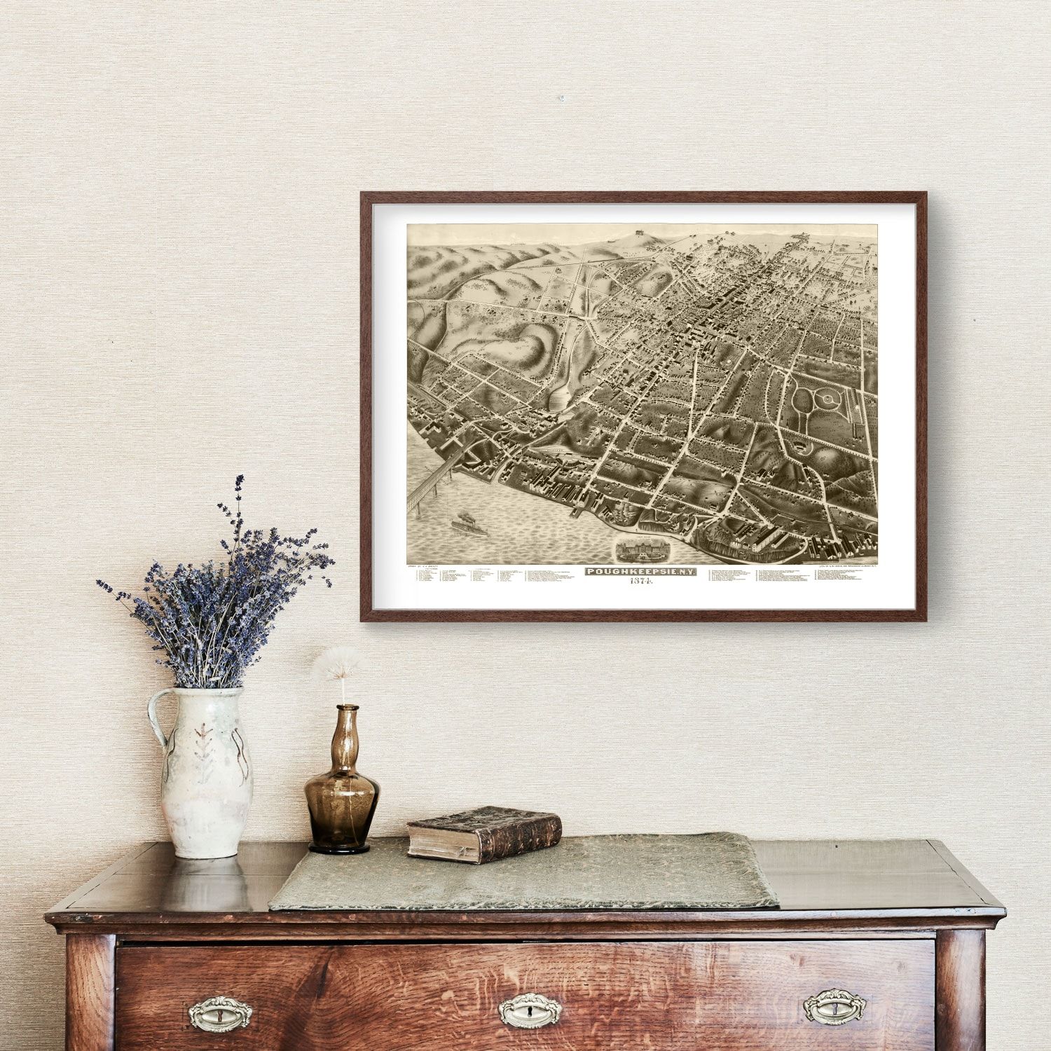 Vintage Map of Poughkeepsie, New York 1874