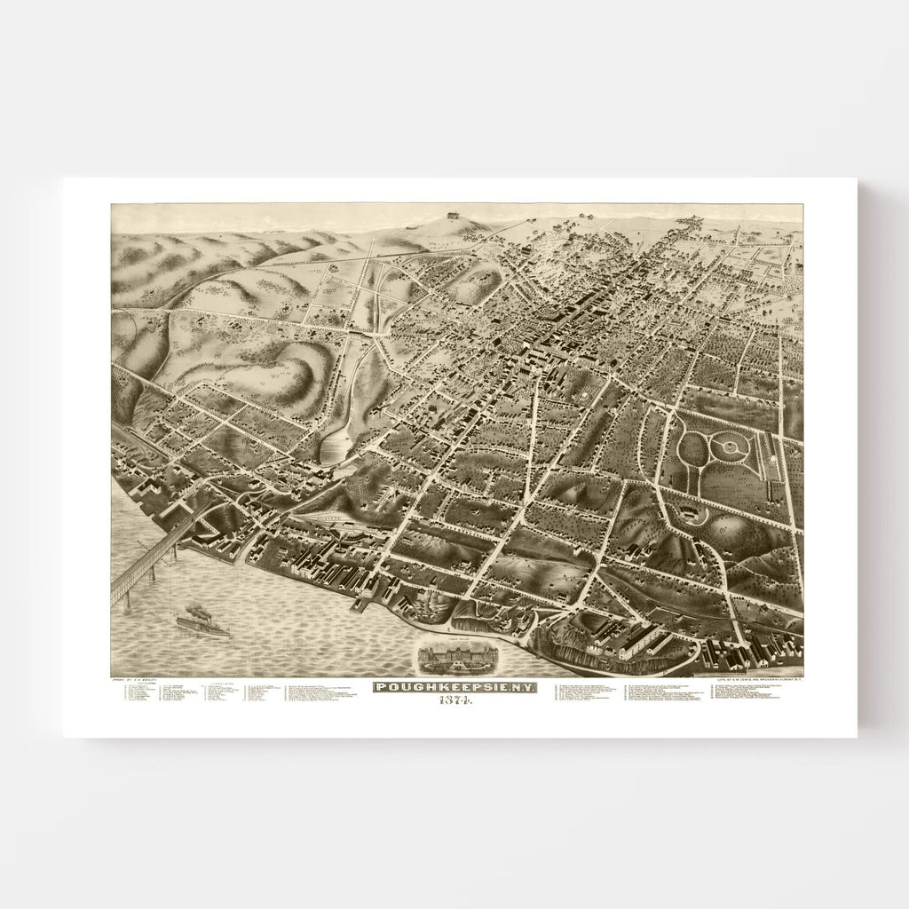 Vintage Map of Poughkeepsie, New York 1874