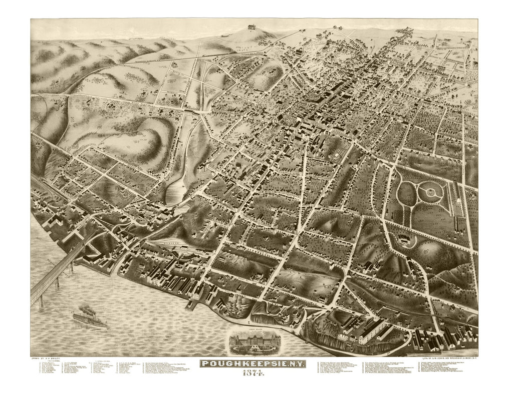 Vintage Map of Poughkeepsie, New York 1874