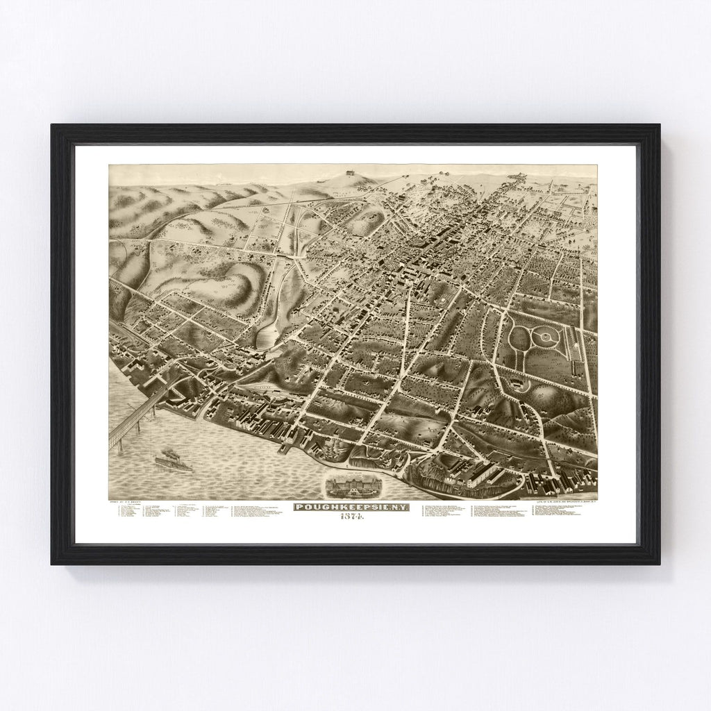 Vintage Map of Poughkeepsie, New York 1874