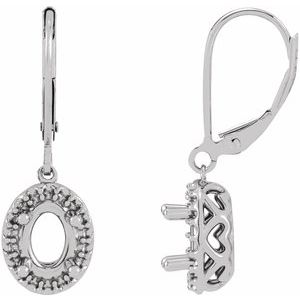 Sterling Silver 7x5 mm Oval Halo-Style Lever Back Earring Mounting