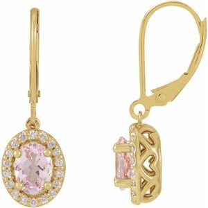 14K Yellow Gold Natural Pink Morganite & 1/8 CTW Natural Diamond Earrings