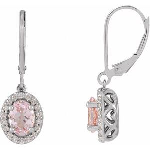 14K White Gold Natural Pink Morganite & 1/8 CTW Natural Diamond Earrings