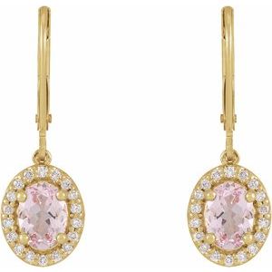 14K Yellow Gold Natural Pink Morganite & 1/8 CTW Natural Diamond Earrings