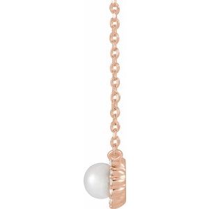 14K Rose Gold Cultured White Akoya Pearl .06 CTW Natural Diamond Halo-Style 16" Necklace