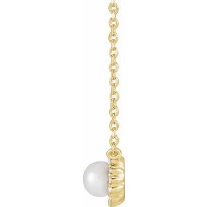 14K Yellow Gold Cultured White Akoya Pearl .06 CTW Natural Diamond Halo-Style 18" Necklace