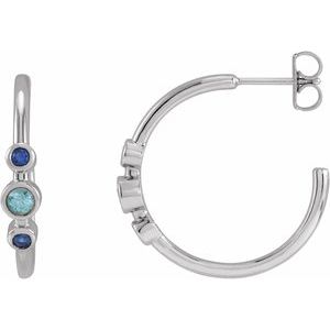 14K White Gold Natural Blue Zircon & Natural Blue Sapphire Bezel-Set Hoop Earrings