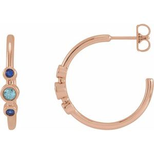 14K Rose Gold Natural Blue Zircon & Natural Blue Sapphire Bezel-Set Hoop Earrings