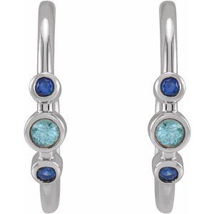 Platinum Natural Blue Zircon & Natural Blue Sapphire Bezel-Set Hoop Earrings – image 2