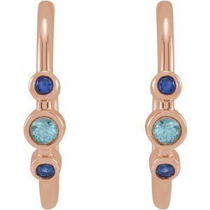 14K Rose Gold Natural Blue Zircon & Natural Blue Sapphire Bezel-Set Hoop Earrings – image 2