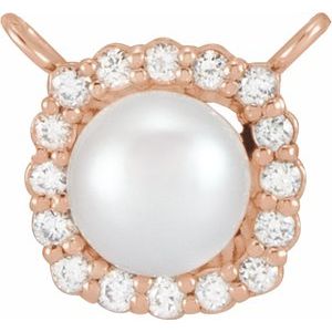 14K Rose Gold Cultured White Akoya Pearl .06 CTW Natural Diamond Halo-Style Necklace Center