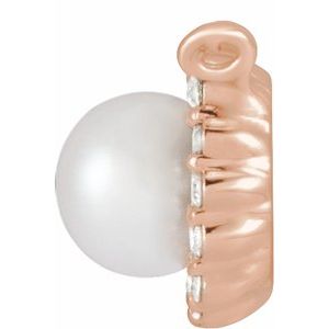 14K Rose Gold Cultured White Akoya Pearl .06 CTW Natural Diamond Halo-Style Necklace Center