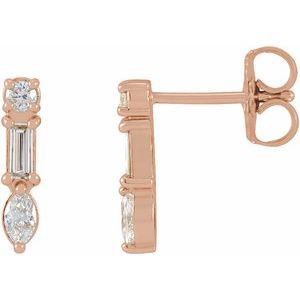 14K Rose Gold 1/4 CTW Natural Diamond Multi-Shape Bar Earrings