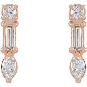 14K Rose Gold 1/4 CTW Natural Diamond Multi-Shape Bar Earrings – image 2