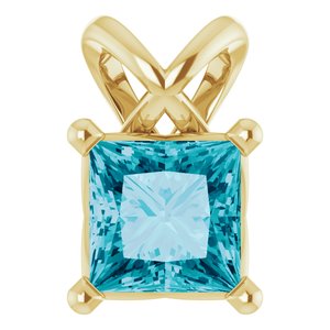 14K Yellow Gold 5x5 mm Square Natural London Blue Topaz Pendant