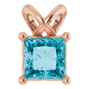 14K Rose Gold 5x5 mm Square Natural London Blue Topaz Pendant
