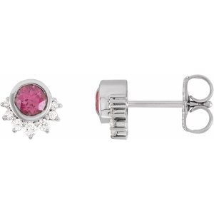 Sterling Silver Natural Rhodolite Garnet & .08 CTW Natural Diamond Earrings