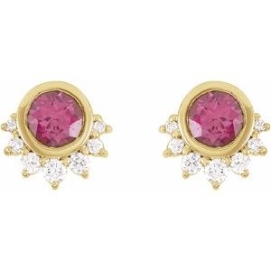 14K Yellow Gold Natural Rhodolite Garnet & .08 CTW Natural Diamond Earrings – image 2