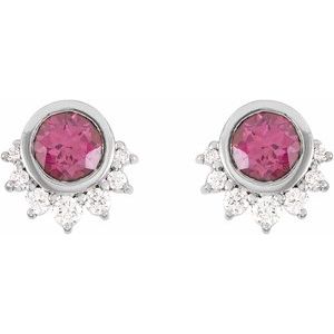 14K White Gold Natural Rhodolite Garnet & .08 CTW Natural Diamond Earrings