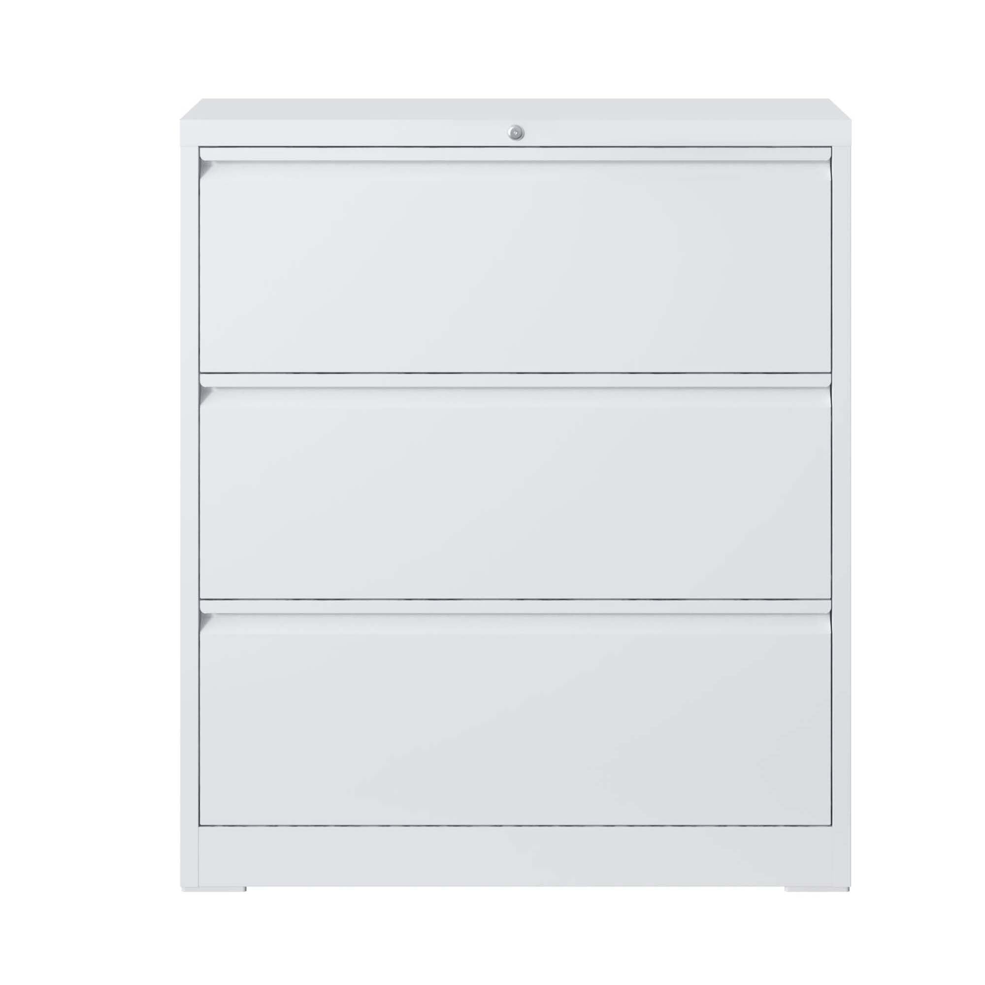 Modern White 3-Drawer Lateral File Cabinet with Lock for Home Office, Metal Filing Cabinet for Legal/Letter/A4/F4 Files